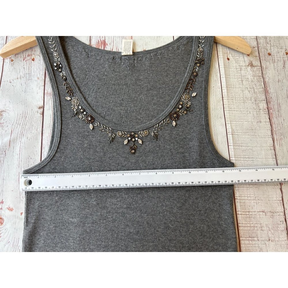 J. Crew Gray Sequin Trim Ribbed Tank Top Size Large - Picture 9 of 10
